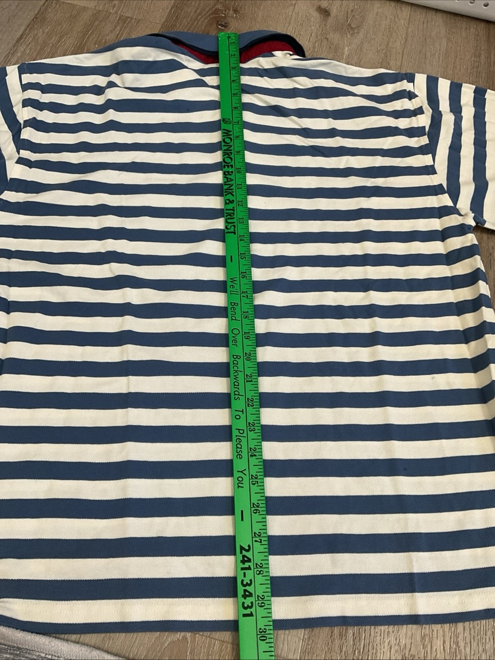 Tommy Hilfiger - Blue and White Striped Long-Sleeve Polo with Red Placket - XL - Picture 13 of 13